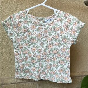 Girls’ Ribbed White Tee with Floral Print